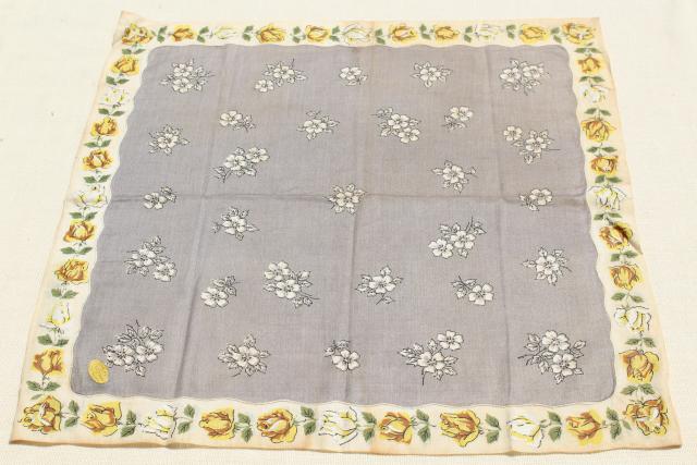 photo of lot vintage hankies w/ flower prints, 30+ pretty printed cotton handkerchiefs #6