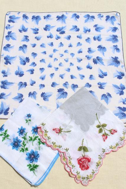 photo of lot vintage hankies w/ flower prints, 30+ pretty printed cotton handkerchiefs #9