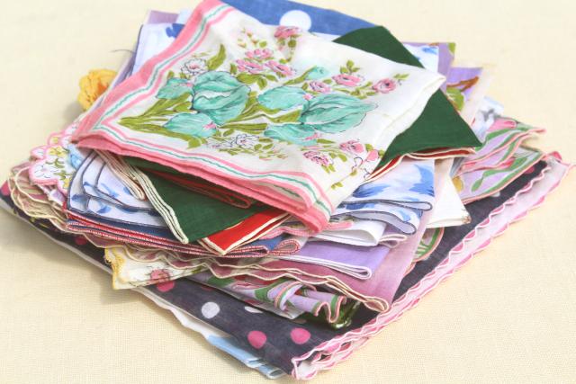 photo of lot vintage hankies w/ flower prints, 30+ pretty printed cotton handkerchiefs #13