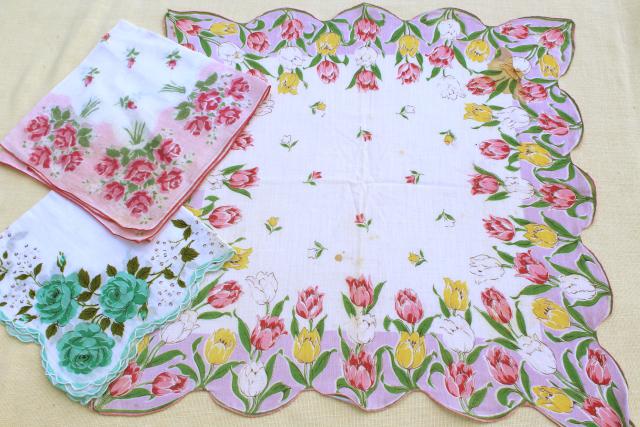 photo of lot vintage hankies w/ flower prints, 30+ pretty printed cotton handkerchiefs #18