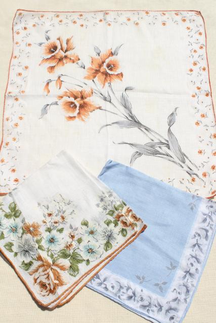 photo of lot vintage hankies w/ flower prints, 30+ pretty printed cotton handkerchiefs #20