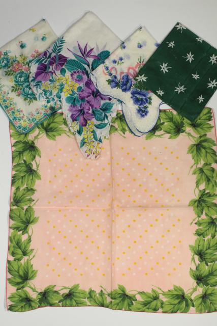 photo of lot vintage hankies w/ flower prints, 40+ pretty printed cotton handkerchiefs #6
