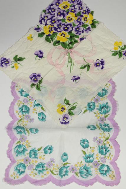 photo of lot vintage hankies w/ flower prints, 40+ pretty printed cotton handkerchiefs #9