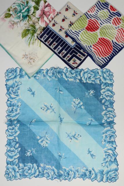 photo of lot vintage hankies w/ flower prints, 40+ pretty printed cotton handkerchiefs #12
