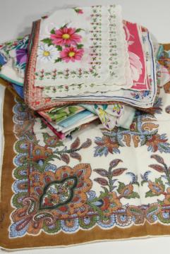 lot vintage hankies w/ flower prints, 40+ pretty printed cotton handkerchiefs