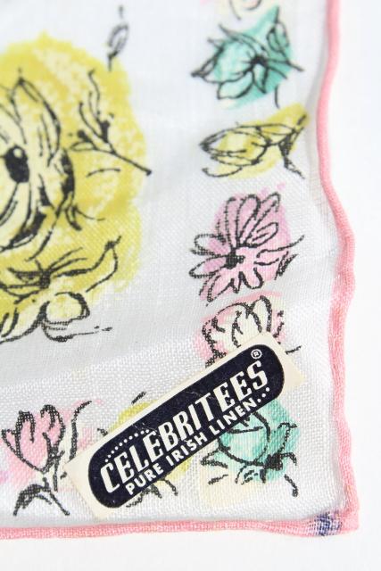 photo of lot vintage hankies w/ flower prints, pretty printed cotton handkerchiefs #11