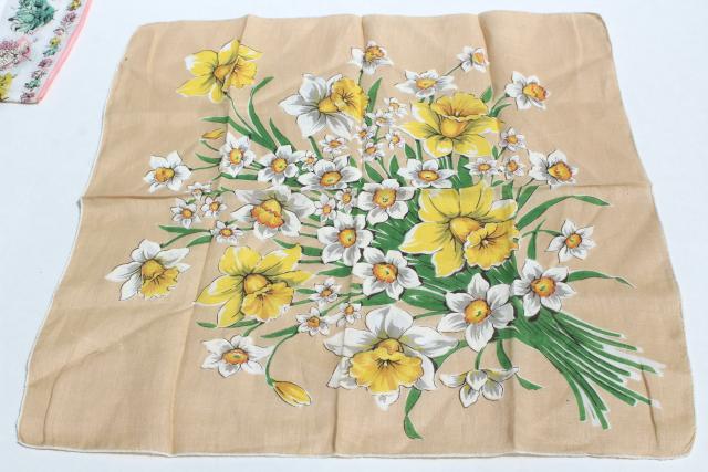 photo of lot vintage hankies w/ flower prints, pretty printed cotton handkerchiefs #12