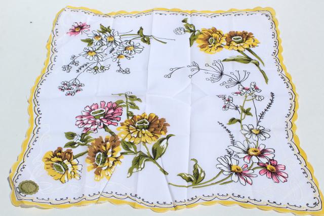 photo of lot vintage hankies w/ flower prints, pretty printed cotton handkerchiefs #16