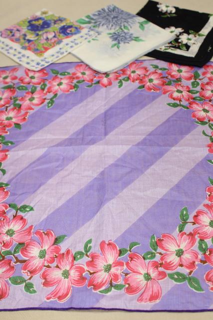 photo of lot vintage hankies w/ flower prints, pretty printed cotton handkerchiefs #2