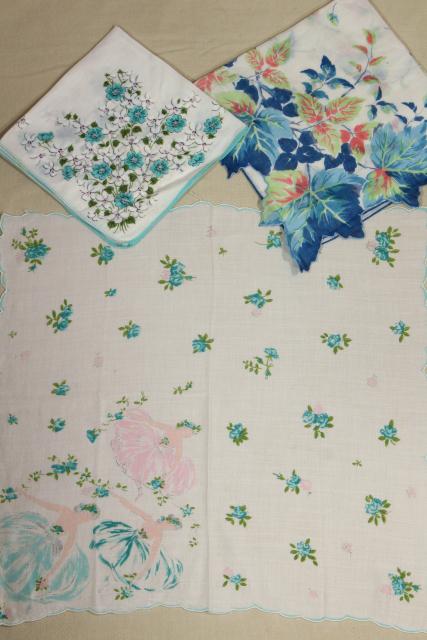 photo of lot vintage hankies w/ flower prints, pretty printed cotton handkerchiefs #4