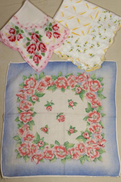 photo of lot vintage hankies w/ flower prints, pretty printed cotton handkerchiefs #5