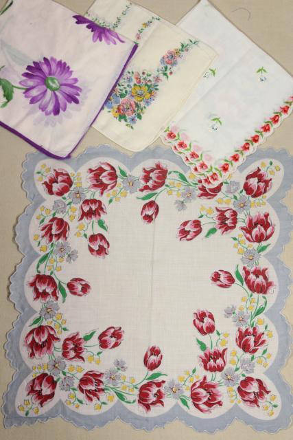 photo of lot vintage hankies w/ flower prints, pretty printed cotton handkerchiefs #6