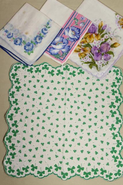 photo of lot vintage hankies w/ flower prints, pretty printed cotton handkerchiefs #7