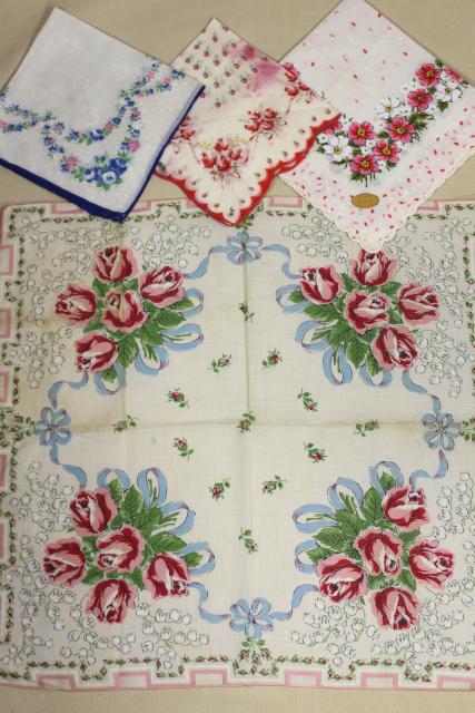 photo of lot vintage hankies w/ flower prints, pretty printed cotton handkerchiefs #8