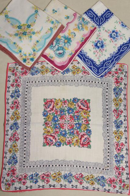 photo of lot vintage hankies w/ flower prints, pretty printed cotton handkerchiefs #10