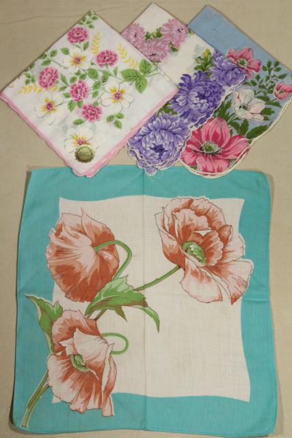 photo of lot vintage hankies w/ flower prints, pretty printed cotton handkerchiefs #11