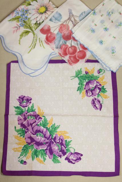 photo of lot vintage hankies w/ flower prints, pretty printed cotton handkerchiefs #13