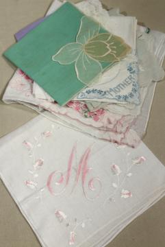 photo of lot vintage hankies for crafting or baby shower decorations M is for Mother, Mother's Day