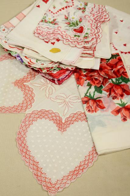 photo of lot vintage hankies w/ holiday prints, Valentine hearts & flowers handkerchiefs #1