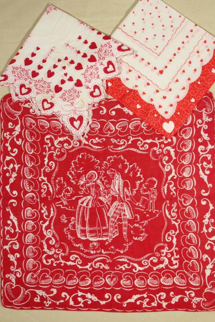 photo of lot vintage hankies w/ holiday prints, Valentine hearts & flowers handkerchiefs #8