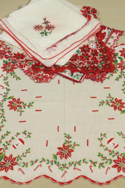 photo of lot vintage hankies w/ holiday prints, cotton handkerchiefs for Christmas #1