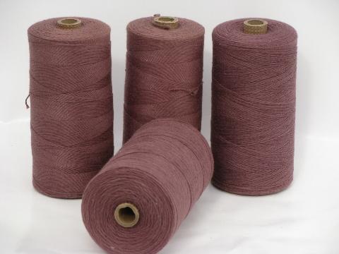 photo of lot vintage heavy cotton rug loom warp thread, big spools cocoa brown #1