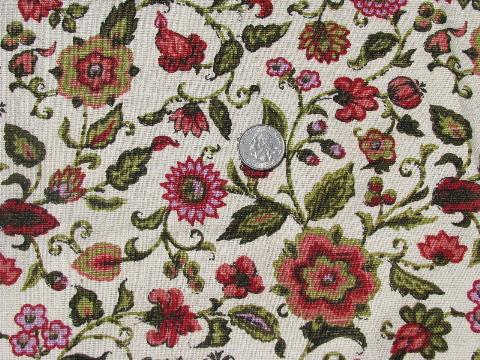 photo of lot vintage heavy linen weave cotton print fabric 40s-50s-60s, flowers & birds #2