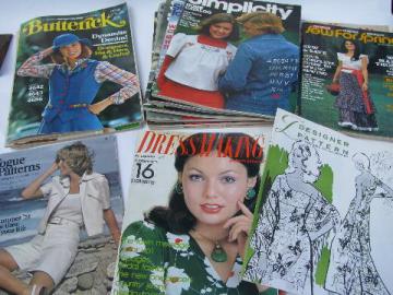 catalog photo of lot vintage home sewing pattern catalogs, 70s retro mod, Vogue patterns etc.