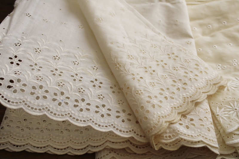 photo of lot vintage ivory cotton eyelet lace border fabric, different patterns 16 yds in all #2