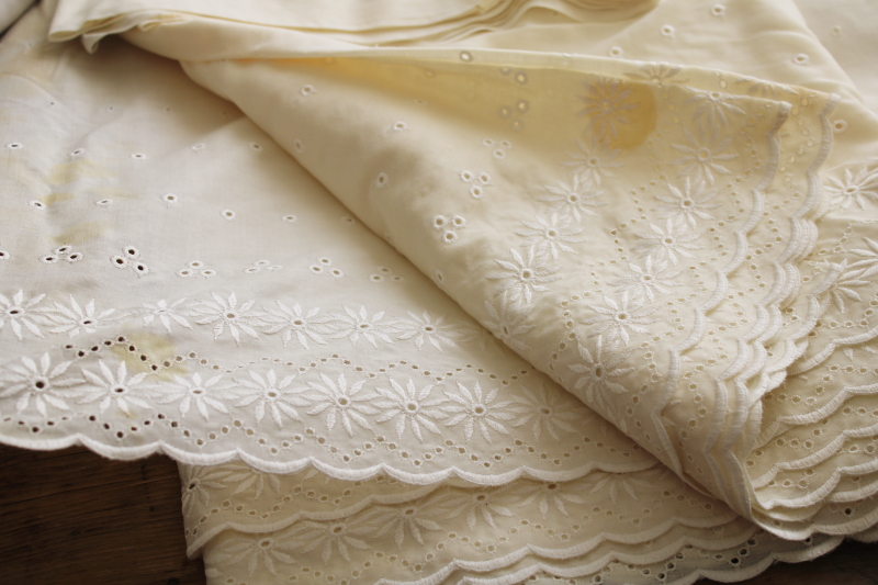 photo of lot vintage ivory cotton eyelet lace border fabric, different patterns 16 yds in all #3