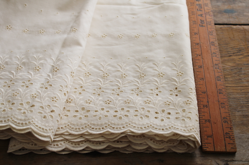 photo of lot vintage ivory cotton eyelet lace border fabric, different patterns 16 yds in all #4