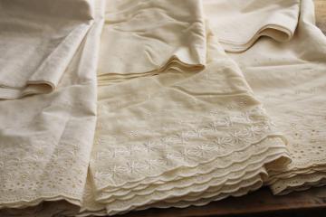 catalog photo of lot vintage ivory cotton eyelet lace border fabric, different patterns 16 yds in all