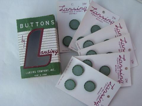 photo of lot vintage jadite green plastic buttons in boxes, new old stock sewing #2