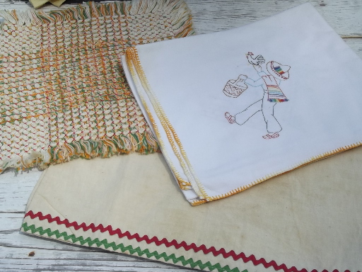 photo of lot vintage kitchen linens, retro south of the border fiesta colors! #3