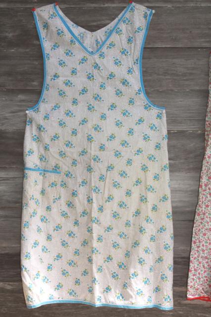 photo of lot vintage kitchen smock coverall full aprons, pretty soft faded floral cotton prints #9