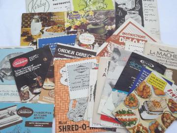 catalog photo of lot vintage kitchenware / kitchen appliance owners manuals, instructions