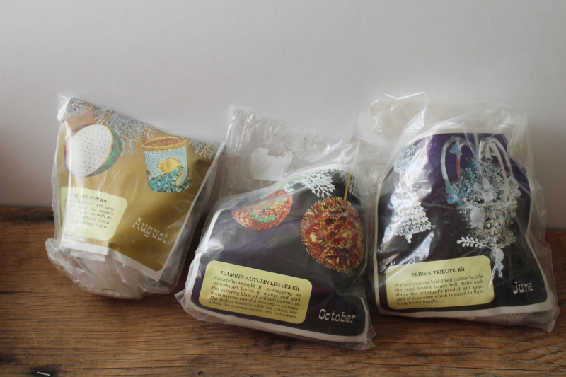 photo of lot vintage kits to make beaded sequined Christmas ornaments, forms w/ beads, pins, sequins  #5