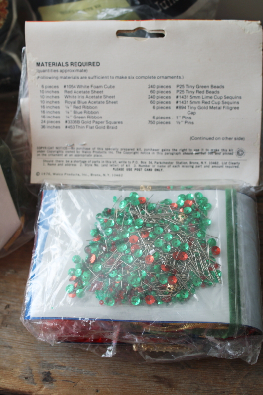 photo of lot vintage kits to make beaded sequined Christmas ornaments, forms w/ beads, pins, sequins  #8