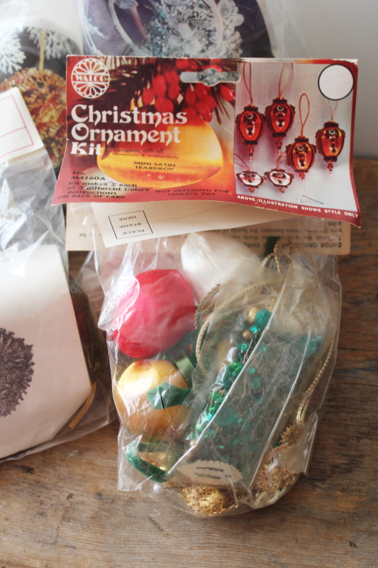 photo of lot vintage kits to make beaded sequined Christmas ornaments, forms w/ beads, pins, sequins  #9
