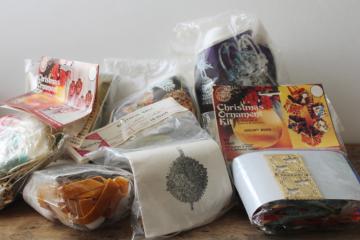 lot vintage kits to make beaded sequined Christmas ornaments, forms w/ beads, pins, sequins 