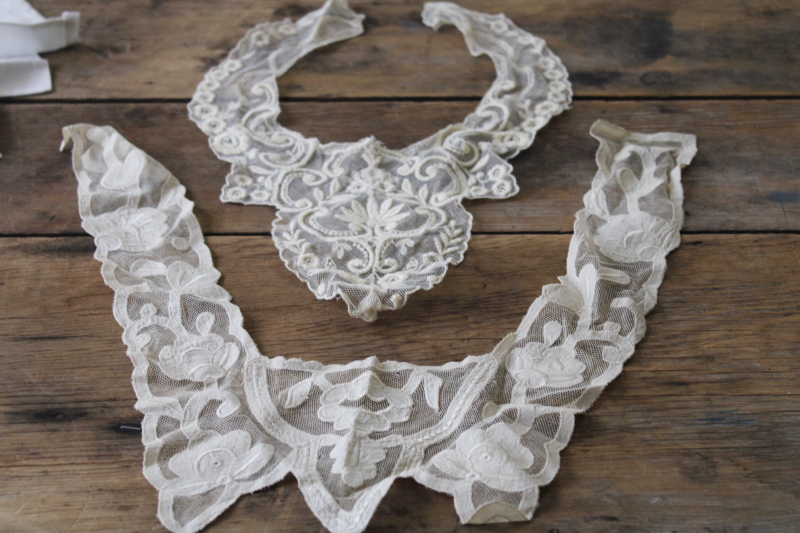 photo of lot vintage lace collars & white cotton collars w/ lacy edgings, 1920s through 1980s #1