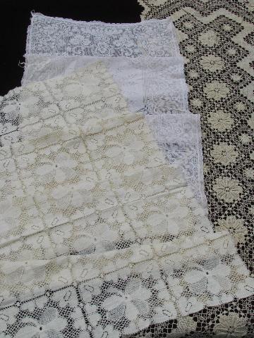 photo of lot vintage lace dresser scarves / table runners, cotton net needle lace #1