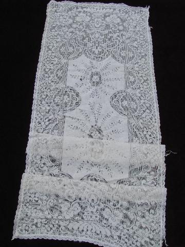 photo of lot vintage lace dresser scarves / table runners, cotton net needle lace #4