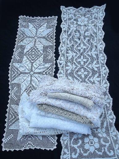 photo of lot vintage lace table linens, 10 different runners and dresser scarves #1