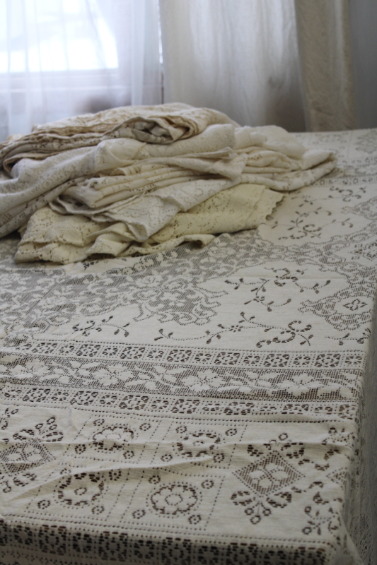 photo of lot vintage lace tablecloths shabby cottage chic decor linens or fabric for curtains etc #11