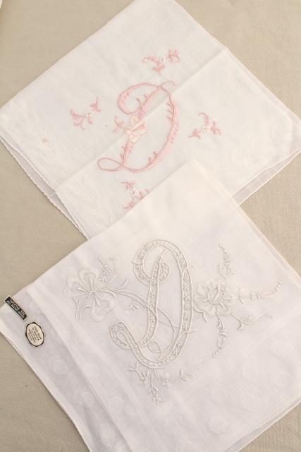 photo of lot vintage ladies hankies, D monogram letter embroidered handkerchiefs  #3