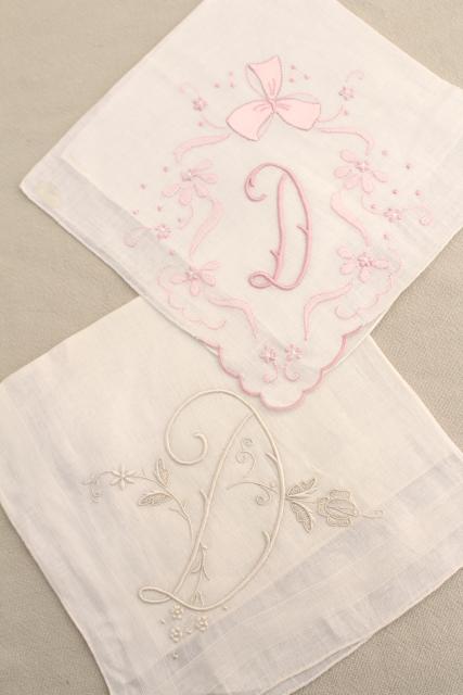 photo of lot vintage ladies hankies, D monogram letter embroidered handkerchiefs  #5