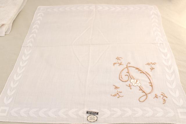 photo of lot vintage ladies hankies, D monogram letter embroidered handkerchiefs  #8