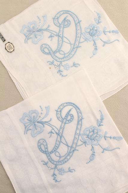 photo of lot vintage ladies hankies, D monogram letter embroidered handkerchiefs  #9