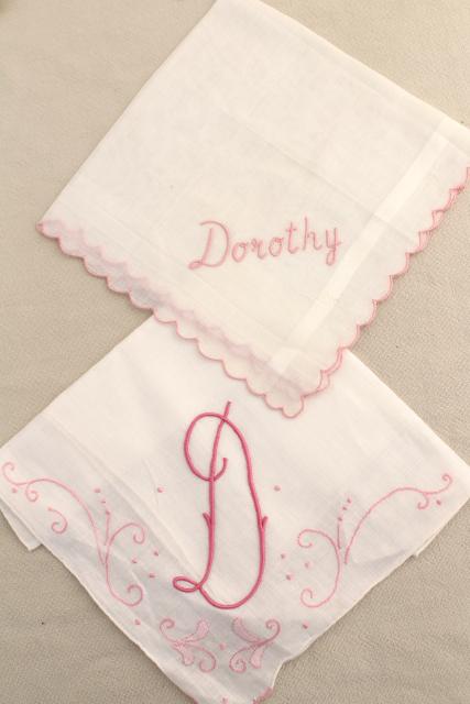 photo of lot vintage ladies hankies, D monogram letter embroidered handkerchiefs  #13